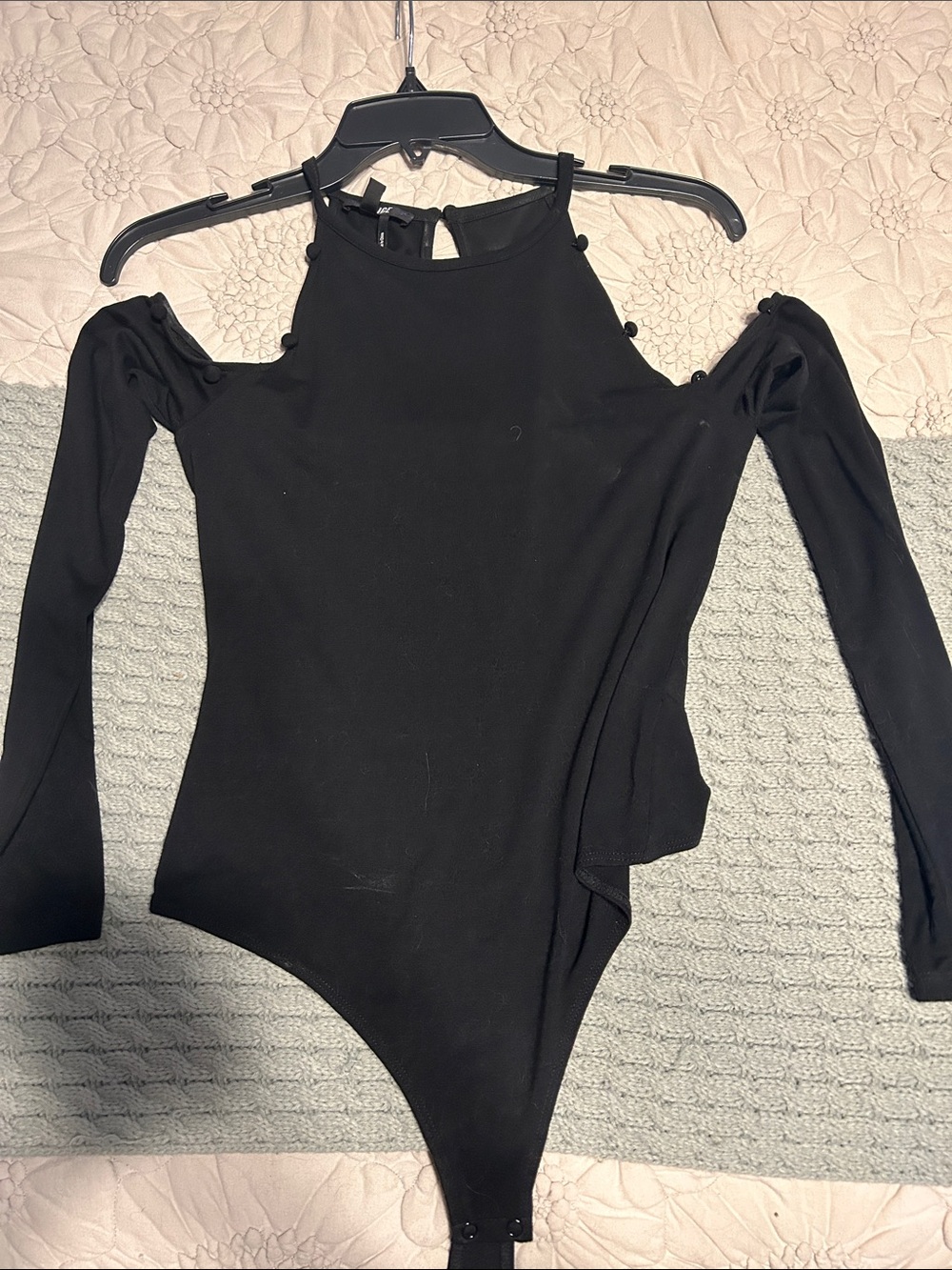 PAIGE Black Cold-Shoulder Long Sleeve Bodysuit